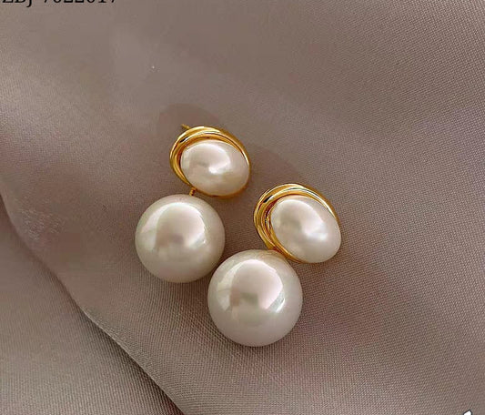 Golden Oval Marble Earrings