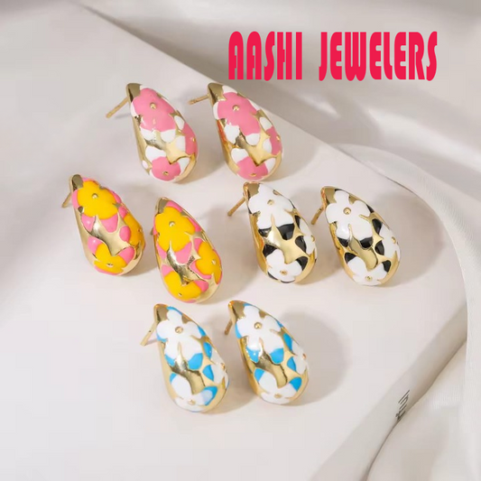 Flower Hollow Drop Earrings – Stylish Women’s Fashion Jewelry in Multiple Colors Pink, Green, Orange, White, Purple, Blue, Red, Black (PQT-105) - Black