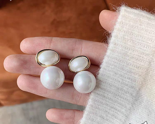 Golden Oval Marble Earrings