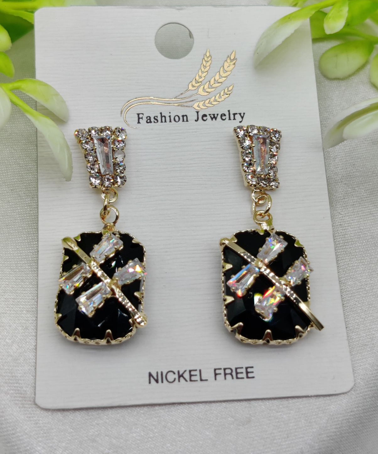 Black Crystal Rhinestone Earrings