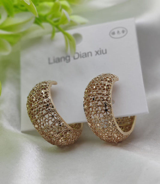 Imported Elegant Glitter Hoop Earrings - Statement Style Earrings - Luxurious Gold Finish | Best Quality Artificial Earrings For Girls & Women